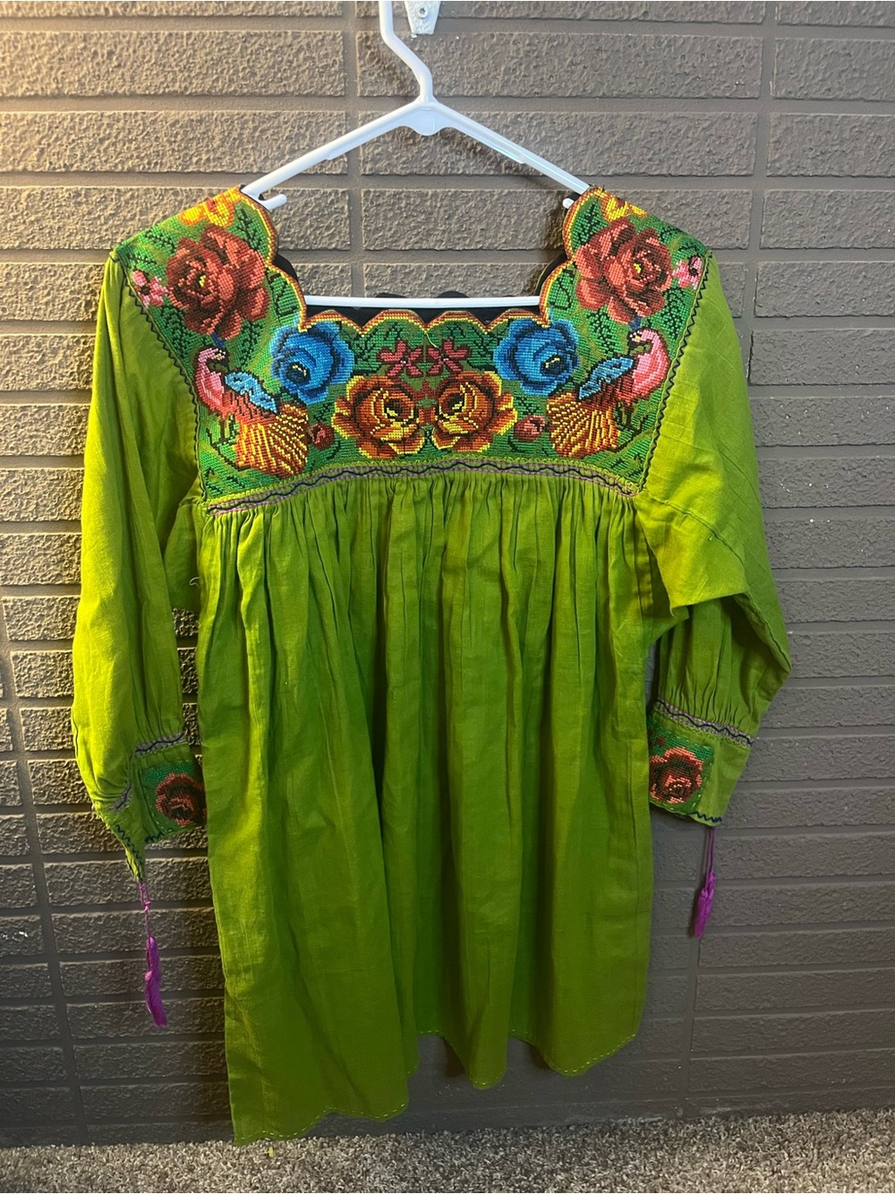 Lime Green Floral Embroidered Peasant Tunic